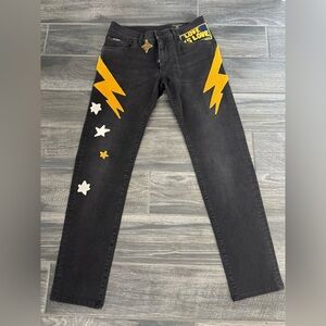 Dolce & Gabbana Black Jeans with Yellow and White Details